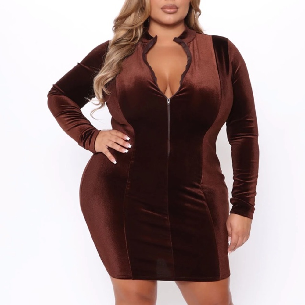Fashion Nova Long Sleeve Velvet Mini Dress